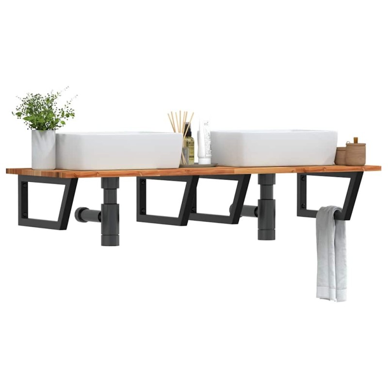 Étagère de vasque murale acier et bois massif d'acacia 630762630762