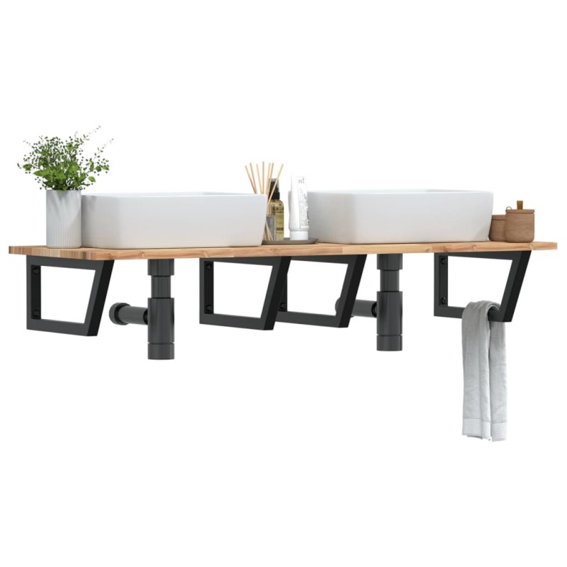 Étagère de vasque murale acier et bois massif d'acacia 630763630763
