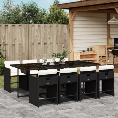 Ensemble à manger de jardin 9pcs coussins noir résine tressée 630782630782