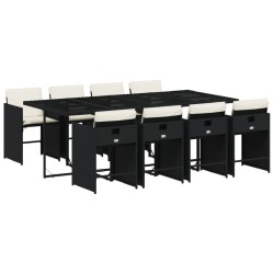 Ensemble à manger de jardin 9pcs coussins noir résine tressée 630782630782
