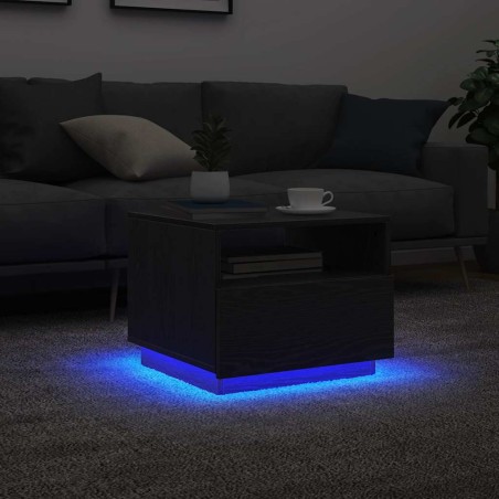 Table basse avec lumières LED chêne noir 50x49x40 cm 630788630788