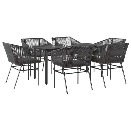 Ensemble à manger de jardin coussins 7pcs noir poly rotin verre 630805630805