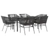 Ensemble à manger de jardin coussins 7pcs noir poly rotin verre 630805630805