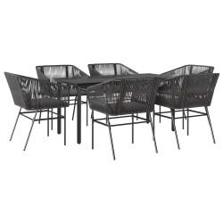 Ensemble à manger de jardin coussins 7pcs noir poly rotin verre 630805630805