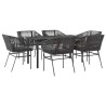 Ensemble à manger de jardin coussins 7pcs noir poly rotin verre 630805630805