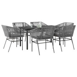 Ensemble à manger jardin coussins 7 pcs gris poly rotin verre 630807630807