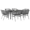 Ensemble à manger jardin coussins 7 pcs gris poly rotin verre 630807630807