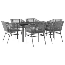 Ensemble à manger jardin coussins 7 pcs gris poly rotin verre 630807630807
