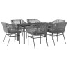 Ensemble à manger jardin coussins 7 pcs gris poly rotin verre 630807630807