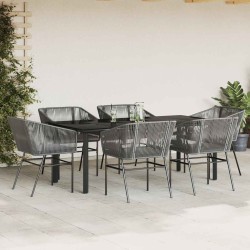 Ensemble à manger jardin coussins 7 pcs gris poly rotin verre 630807630807