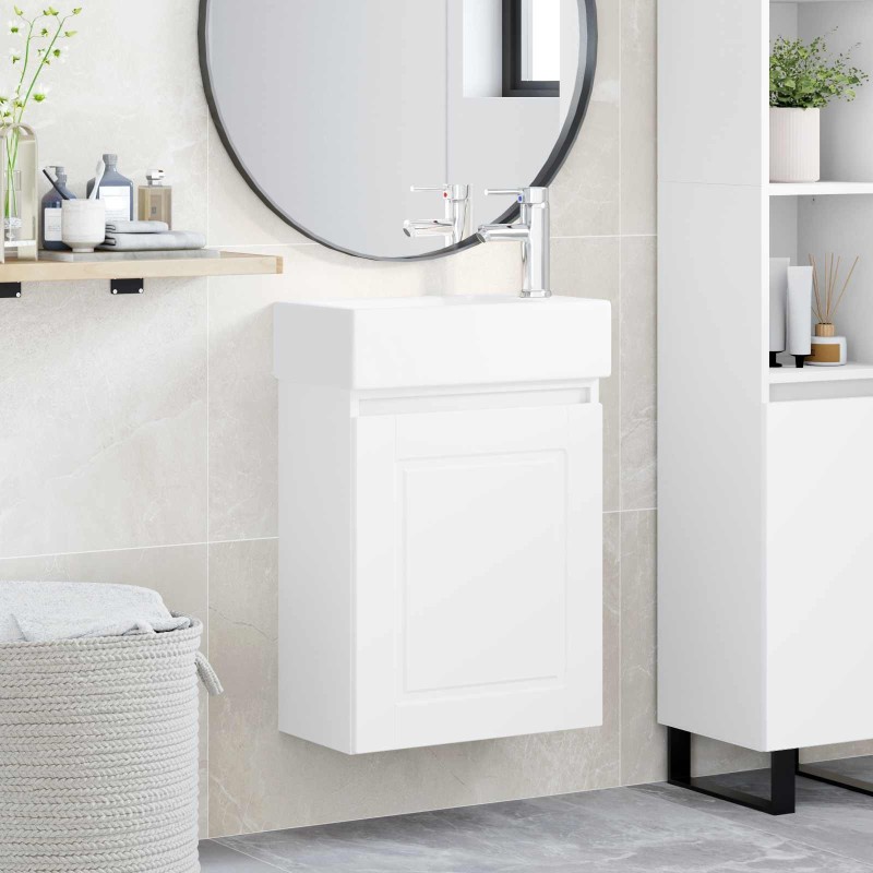Meuble de salle de bain avec robinet Blanc 45,5 x 22,5 x 84 cm 630825630825