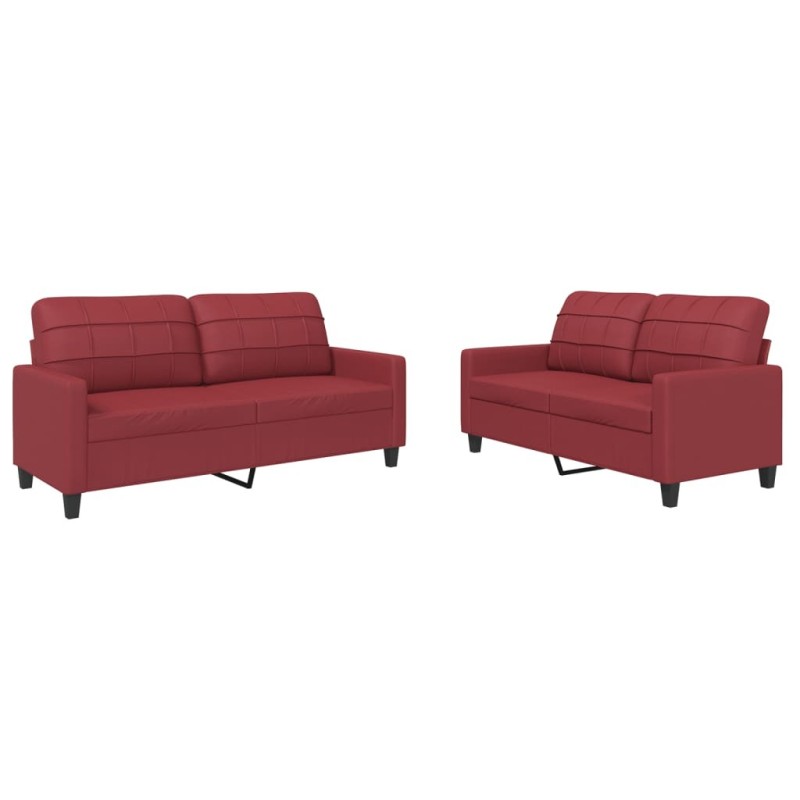 Ensemble de canapés 2 pcs et coussins Rouge bordeaux Similicuir 630875630875