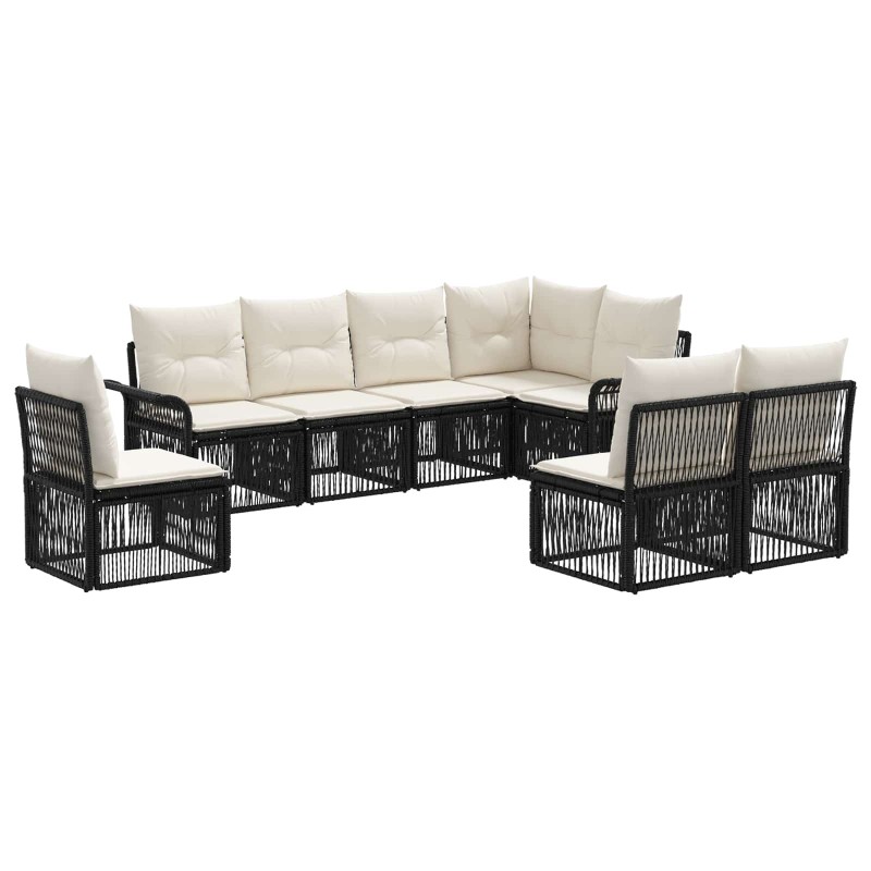 Ensemble de canapé de jardin 8 pcs Noir polyrotin 630877630877