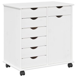 Cabinet roulant Blanc 63,5 x 39 x 65,5 cm Bois de Pin Massif 630899630899