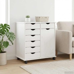 Cabinet roulant Blanc 63,5 x 39 x 65,5 cm Bois de Pin Massif 630899630899