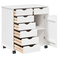 Cabinet roulant Blanc 63,5 x 39 x 65,5 cm Bois de Pin Massif 630899630899