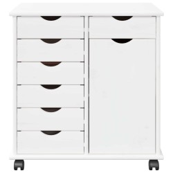 Cabinet roulant Blanc 63,5 x 39 x 65,5 cm Bois de Pin Massif 630899630899