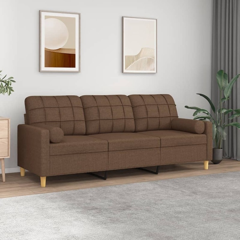 Canapé 3 places avec oreillers décoratifs marron 180 cm tissu 630934630934