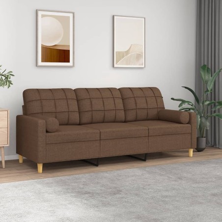 Canapé 3 places avec oreillers décoratifs marron 180 cm tissu 630934630934