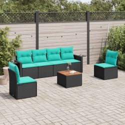Ensemble de canapé de jardin 7 pcs avec coussins noir résine tressée 630947630947