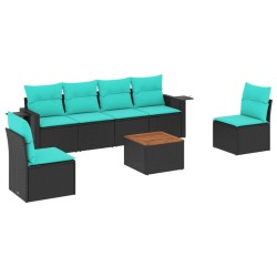 Ensemble de canapé de jardin 7 pcs avec coussins noir résine tressée 630947630947