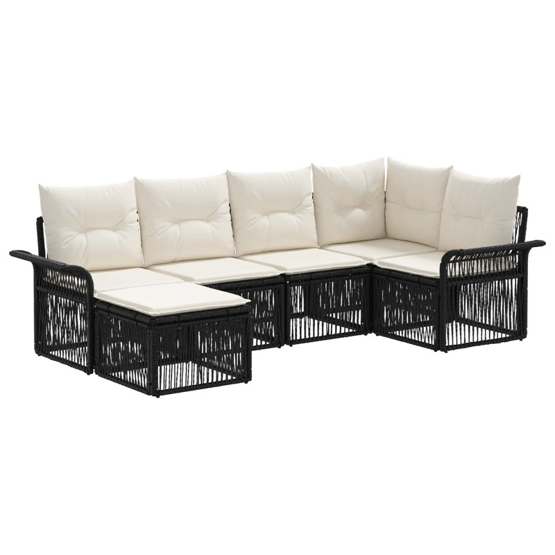 Ensemble de canapé de jardin 6 pcs Noir polyrotin 630949630949