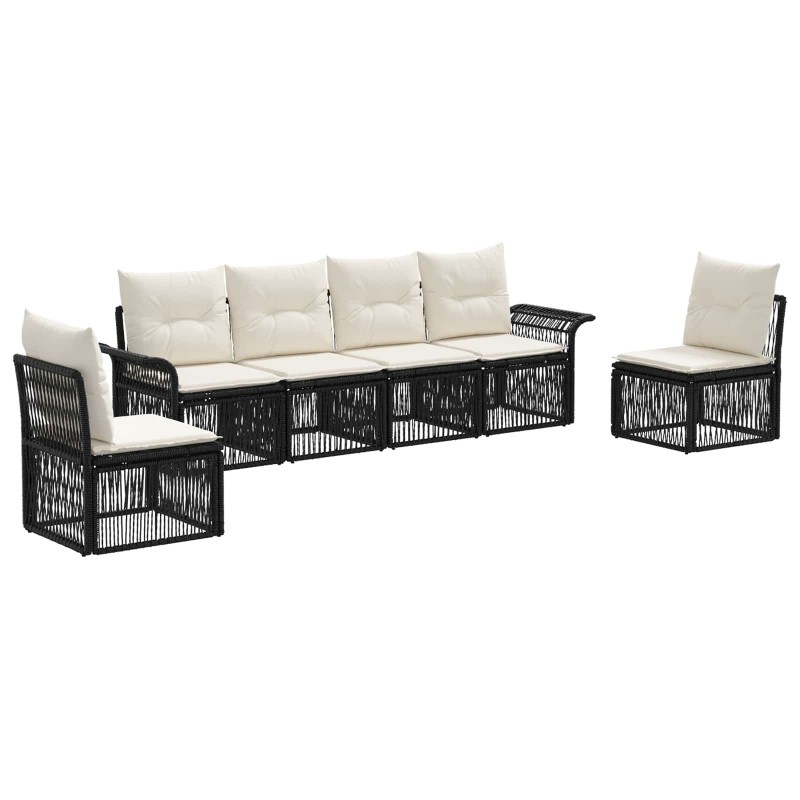 Ensemble de canapé de jardin 6 pcs Noir polyrotin 630951630951