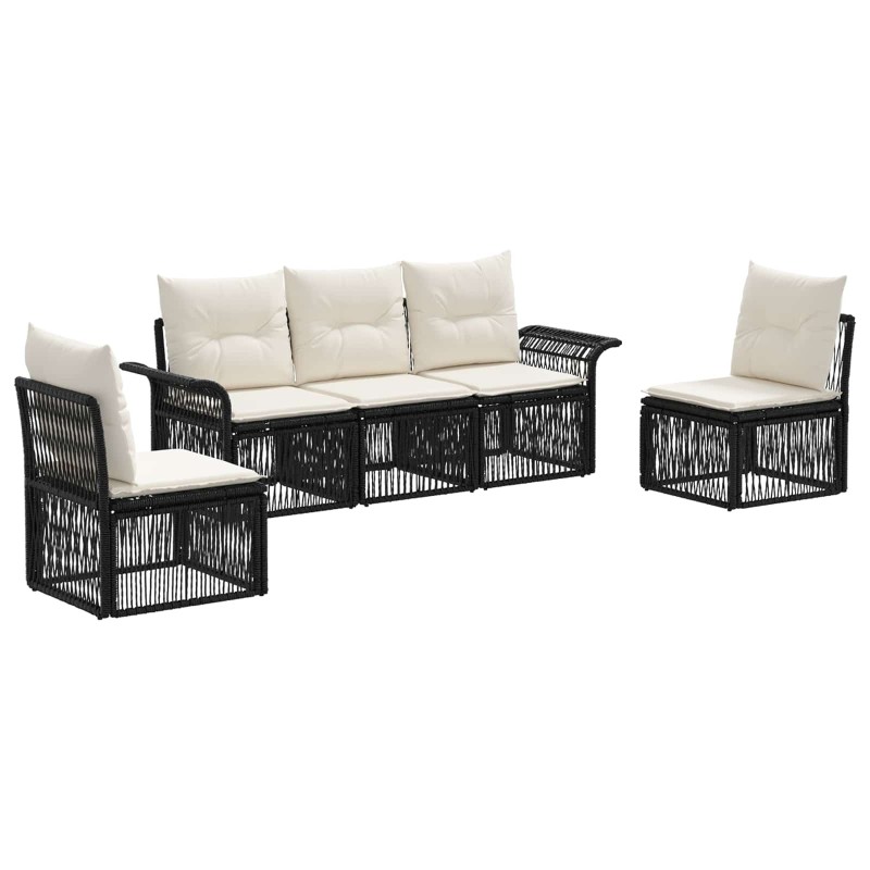 Ensemble de canapé de jardin 5 pcs Noir polyrotin 630952630952