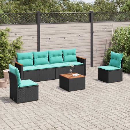 Ensemble de canapé de jardin 7 pcs avec coussins noir résine tressée 630956630956