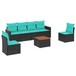Ensemble de canapé de jardin 7 pcs avec coussins noir résine tressée 630956630956