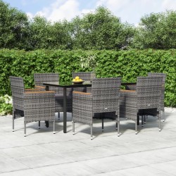 Ensemble à manger de jardin coussins 7pcs Gris et noir 630960630960