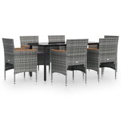 Ensemble à manger de jardin coussins 7pcs Gris et noir 630960630960