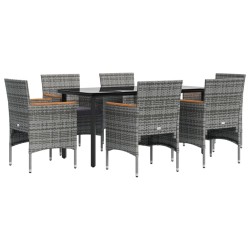 Ensemble à manger de jardin coussins 7pcs Gris et noir 630960630960