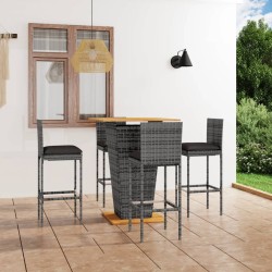 Ensemble de bar de jardin 5 pcs et coussins Résine tressée Gris 630961630961