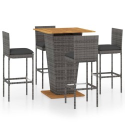 Ensemble de bar de jardin 5 pcs et coussins Résine tressée Gris 630961630961