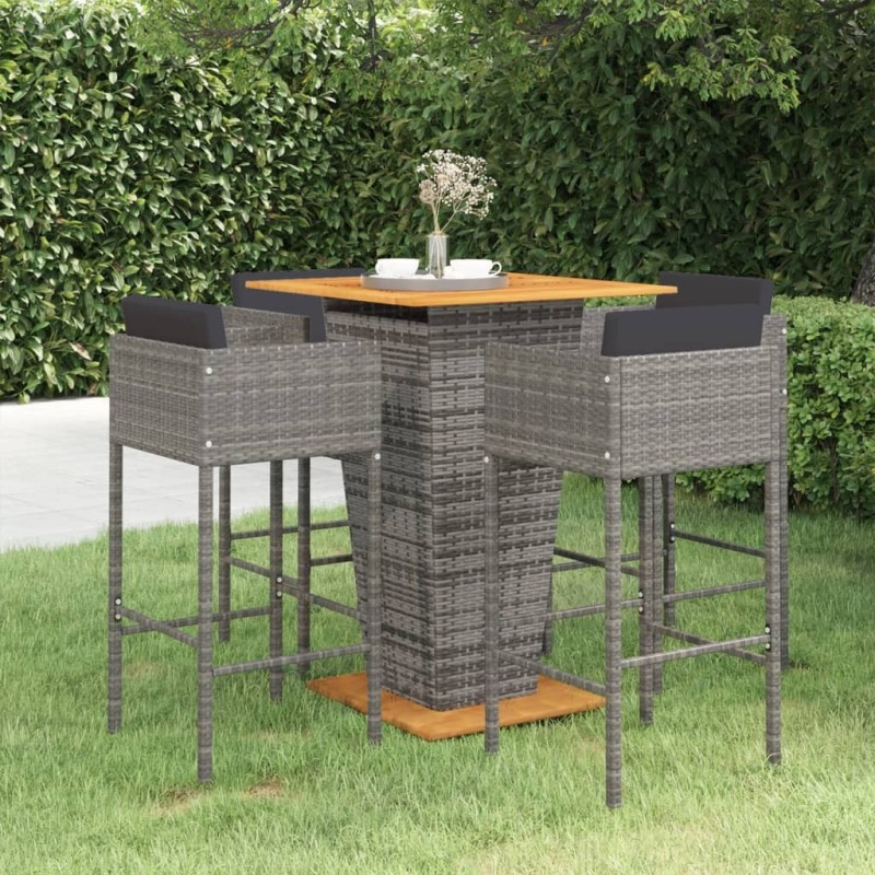 Ensemble de bar de jardin 5 pcs et coussins Résine tressée Gris 630962630962