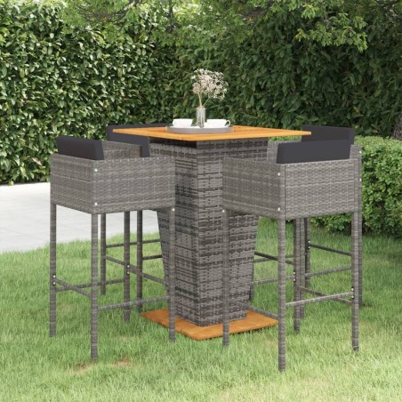 Ensemble de bar de jardin 5 pcs et coussins Résine tressée Gris 630962630962