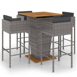 Ensemble de bar de jardin 5 pcs et coussins Résine tressée Gris 630962630962