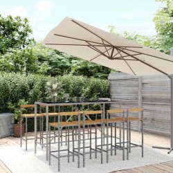 Ensemble de bar jardin 9 pcs gris poly rotin/bois massif acacia 630963630963