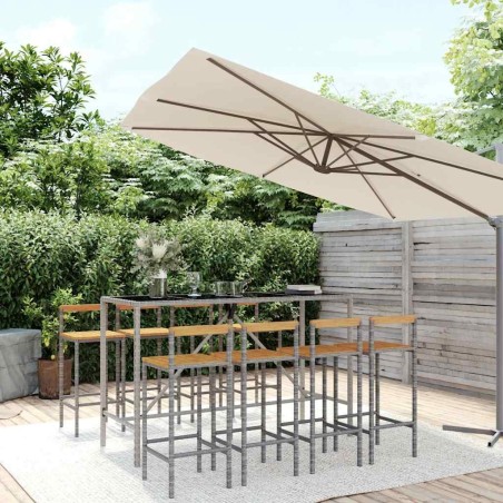 Ensemble de bar jardin 9 pcs gris poly rotin/bois massif acacia 630963630963