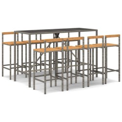 Ensemble de bar jardin 9 pcs gris poly rotin/bois massif acacia 630963630963