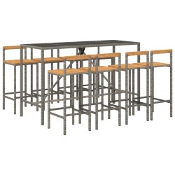 Ensemble de bar jardin 9 pcs gris poly rotin/bois massif acacia 630963630963