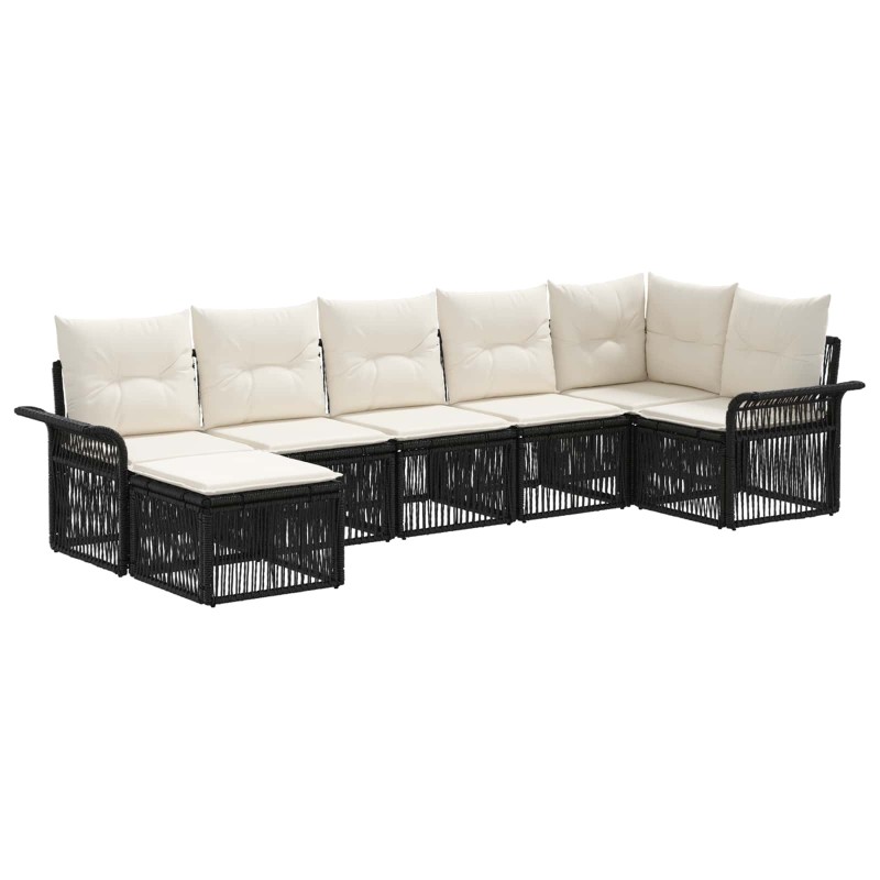 Ensemble de canapé de jardin 7 pcs Noir polyrotin 630967630967