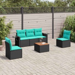 Ensemble de canapé de jardin 6 pcs avec coussins noir résine tressée 630971630971