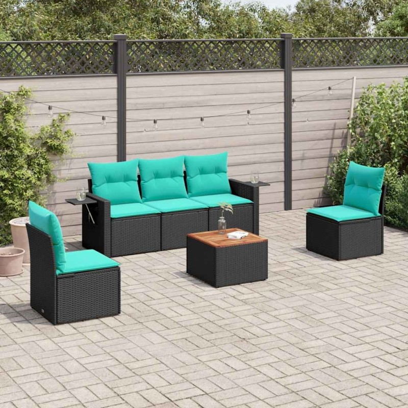 Ensemble de canapé de jardin 6 pcs avec coussins noir résine tressée 630971630971