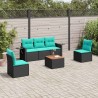 Ensemble de canapé de jardin 6 pcs avec coussins noir résine tressée 630971630971