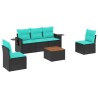 Ensemble de canapé de jardin 6 pcs avec coussins noir résine tressée 630971630971