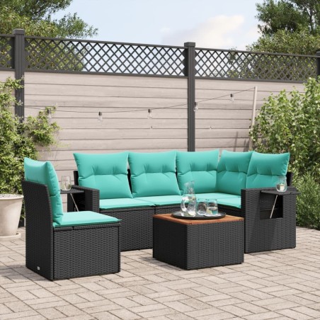 Ensemble de canapé de jardin 6 pcs avec coussins noir résine tressée 630972630972