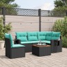 Ensemble de canapé de jardin 6 pcs avec coussins noir résine tressée 630972630972
