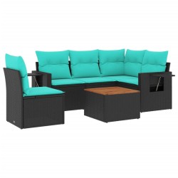 Ensemble de canapé de jardin 6 pcs avec coussins noir résine tressée 630972630972